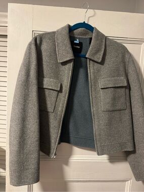 Theory Gray Wool Zip Shirt Jacket